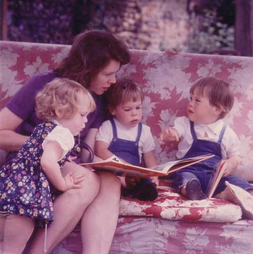 Jane with myself and my brothers - 1973, on the family Idler swing seat